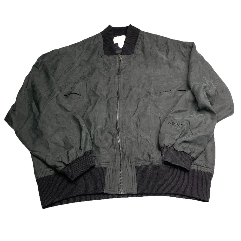 Vintage Head Silk Bomber Jacket Mens Medium Charcoal Grey Full Zip Windbreaker - Picture 1 of 9